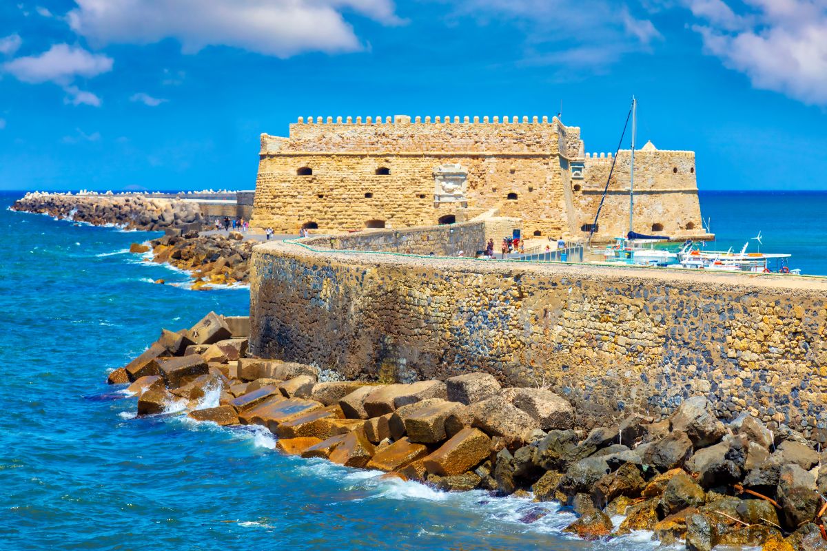 View of the Venetian fortress in Heraklion, Crete overlooking the sea.
