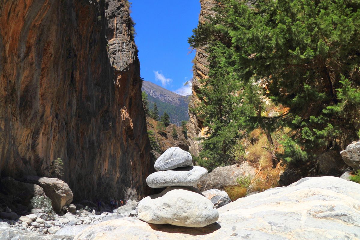 Rock cairn in the rocky Samaria Gorge in Crete, Greece.