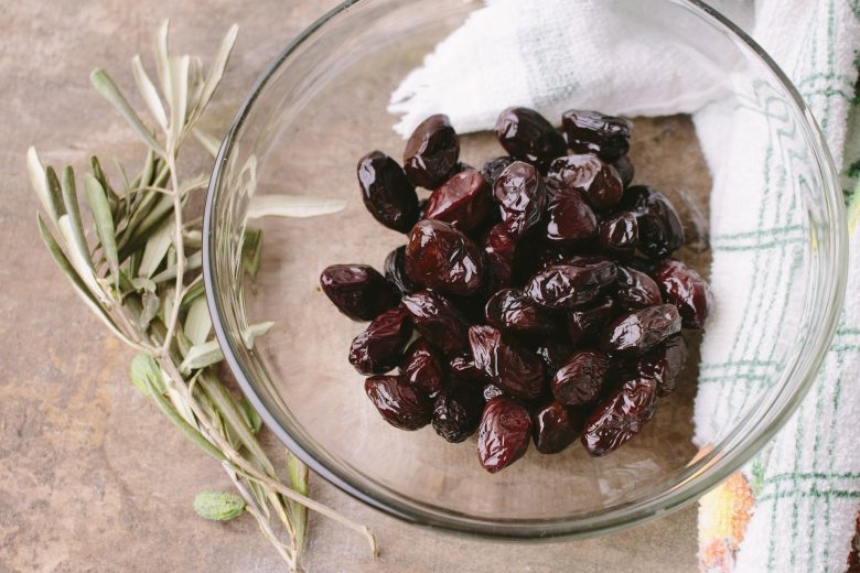 black olives in a bowl to serve with raki