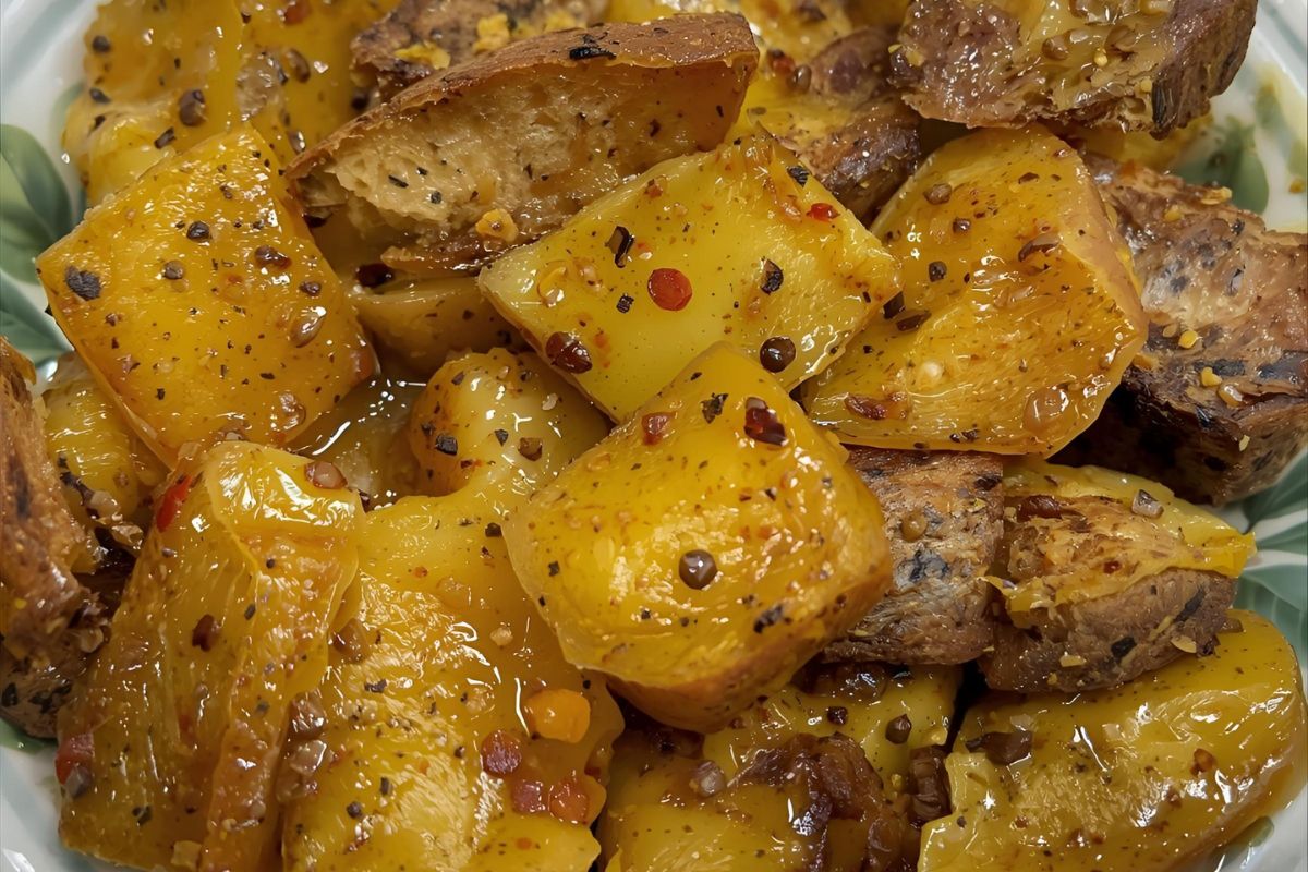 Cretan tsigarides with Greek-style roasted potatoes in olive oil and herbs