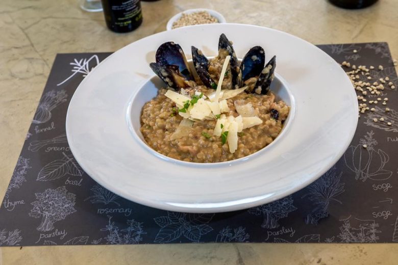 Trachanoto with mussels, shrimps and octopus at Arismari Restaurant