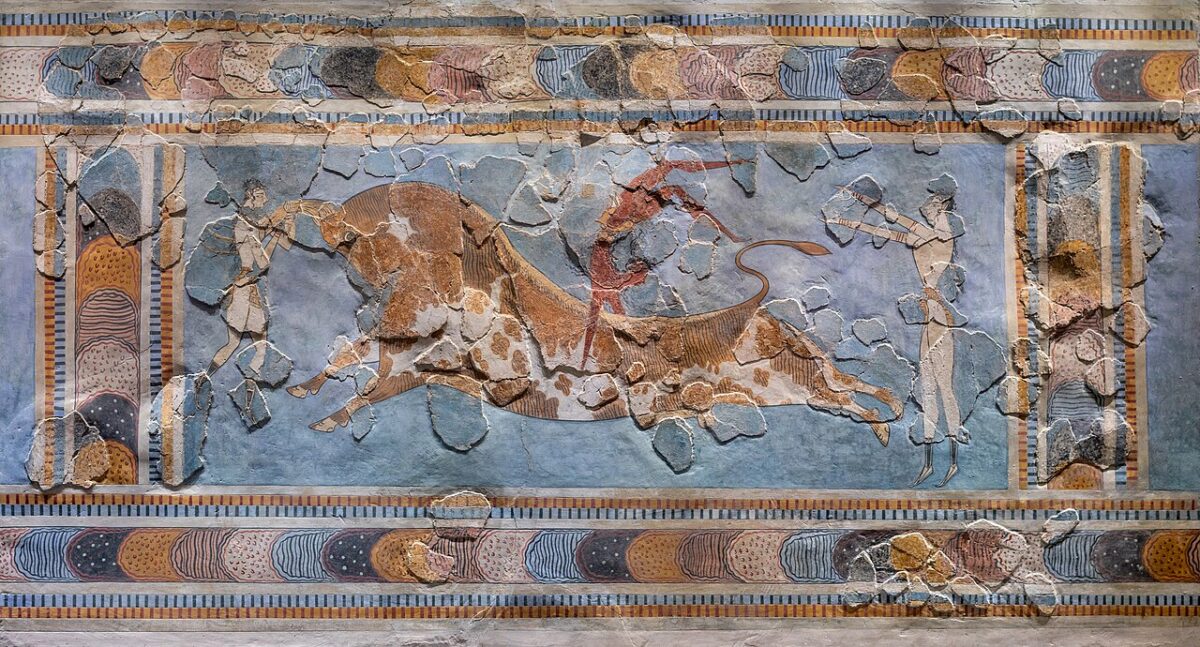 Knossos Bull-Leaping Fresco at the Heraklion Archaeological Museum in Crete