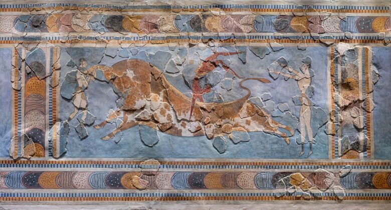 Knossos Bull-Leaping Fresco at the Heraklion Archaeological Museum in Crete