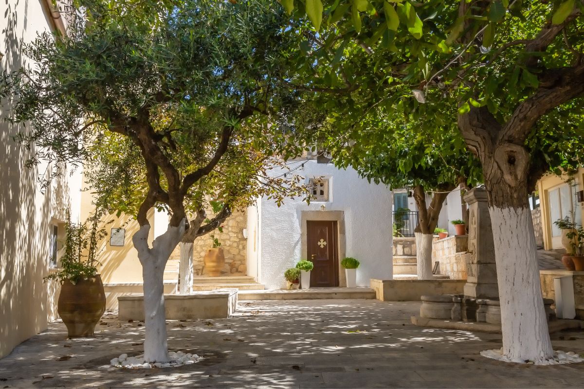 Peaceful courtyard in Archanes village, a charming Crete to do for exploring local life and traditional architecture.