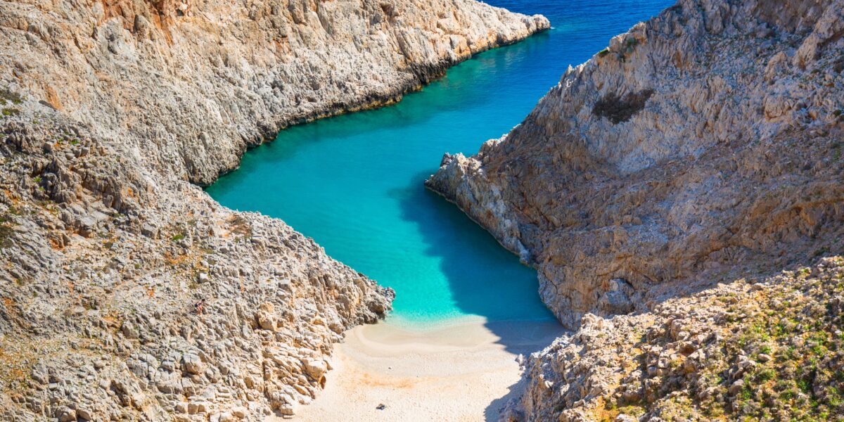 Seitan Limania beach Crete with turquoise waters and rocky cliffs
