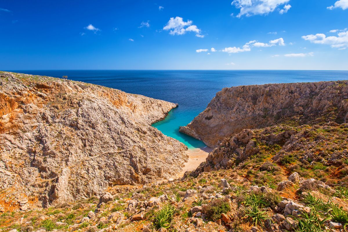 View of Seitan Limania beach Crete from the hiking path above