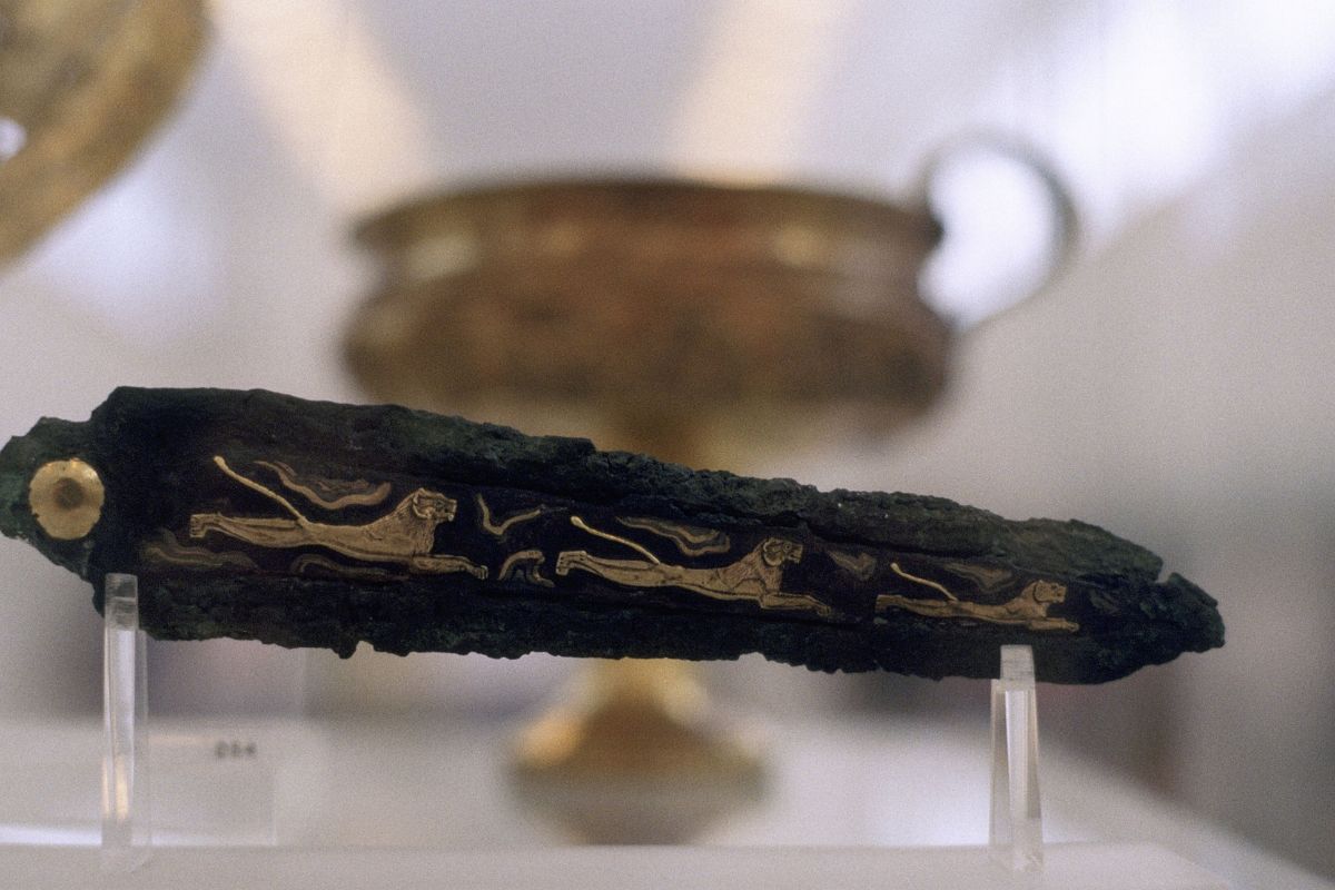 Mycenaean artifact with decorative detail showing craftsmanship of ancient Greek civilization.