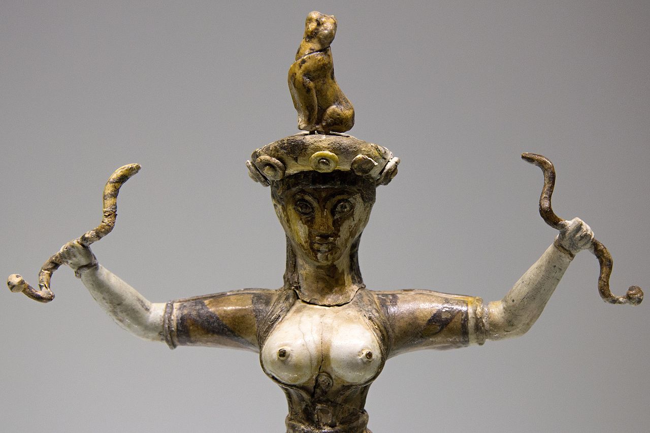 The Snake Goddess, from the Temple Repositories at Knossos, 1650-1550 BC. Archaeological Museum of Heraklion.