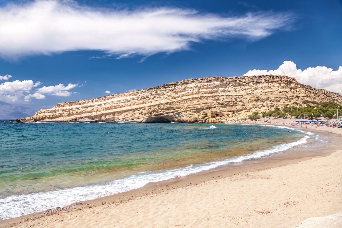 Matala Beach in southern Crete, seaside landscape tied to Zeus Crete and the Europa myth.