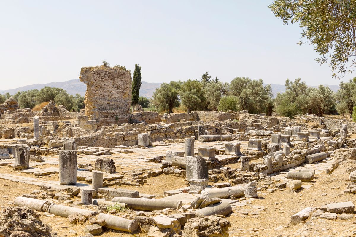 Ruins of ancient Gortyn in Crete, an archaeological site linked to the myths of Zeus and Europa.