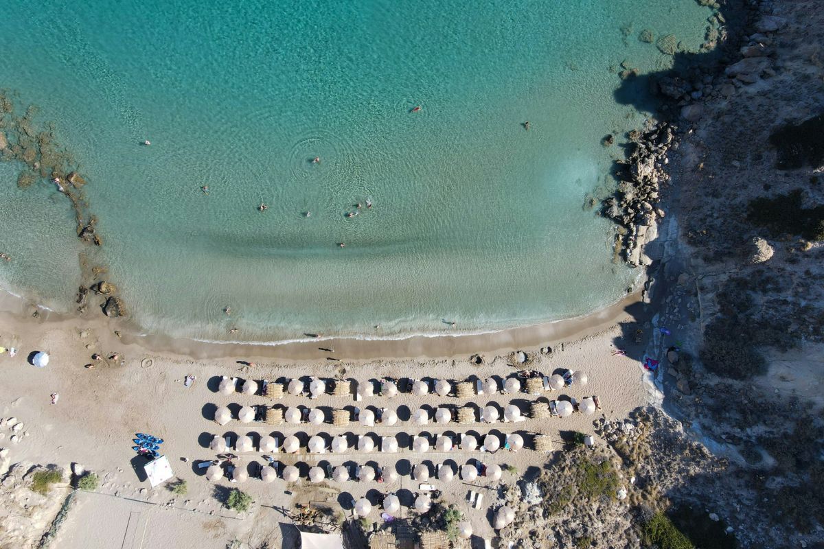 A view above "Spilia tou Drakou" (dragon's cave) beach, in southeastern Crete, Greece.