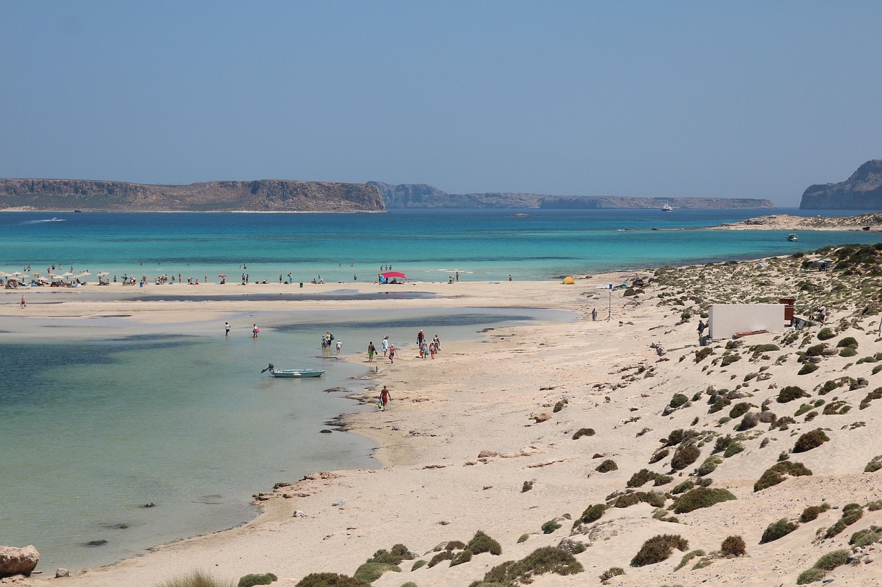 balos lagoon in summer with tourists