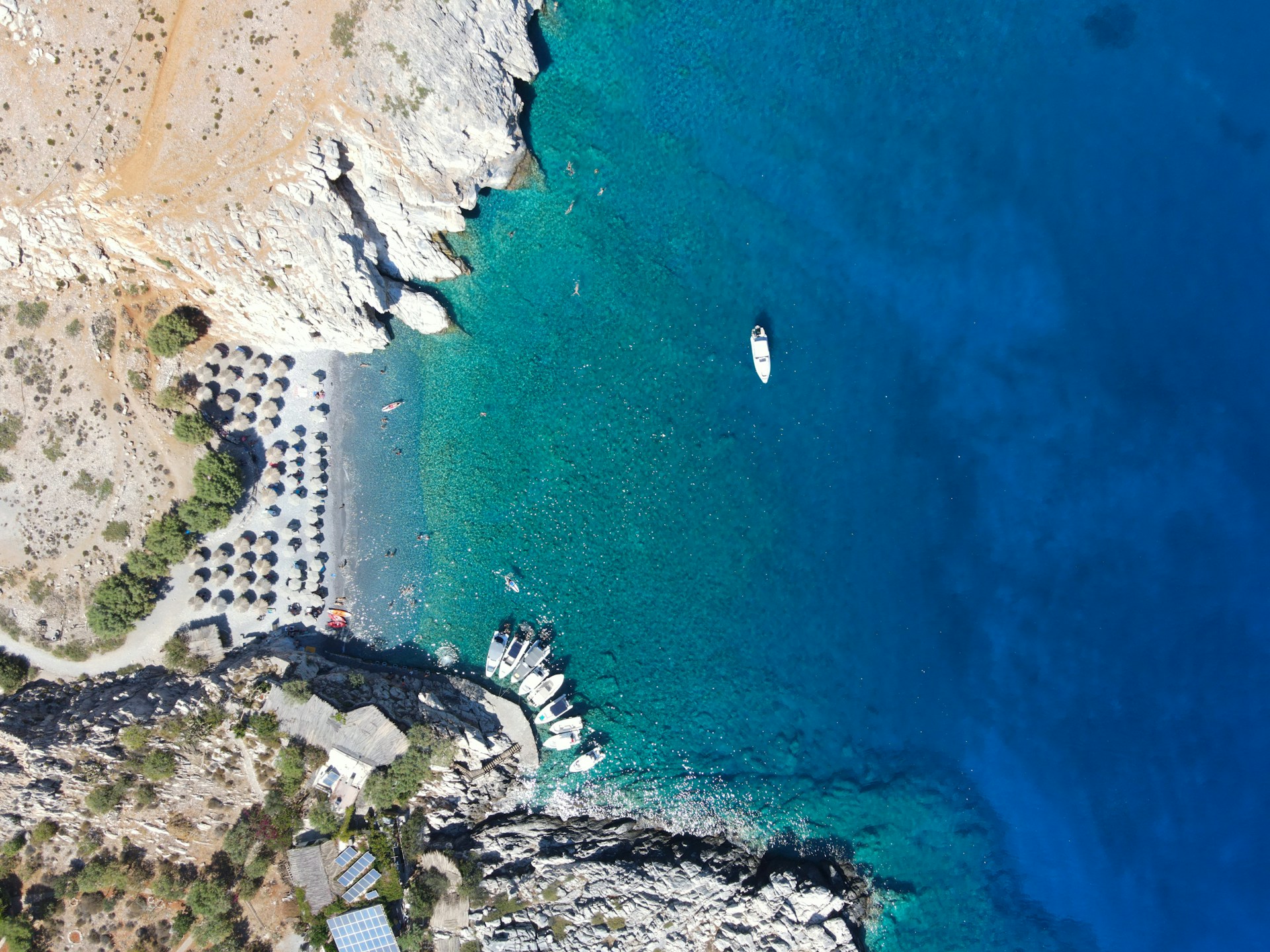 A view above the Marmara beach, which is located in southwestern Crete, Greece.