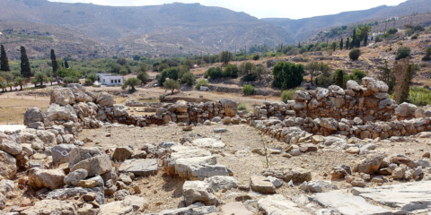 Minoan archaeological ruins and stone structures at Kato Zakros Palace in Crete